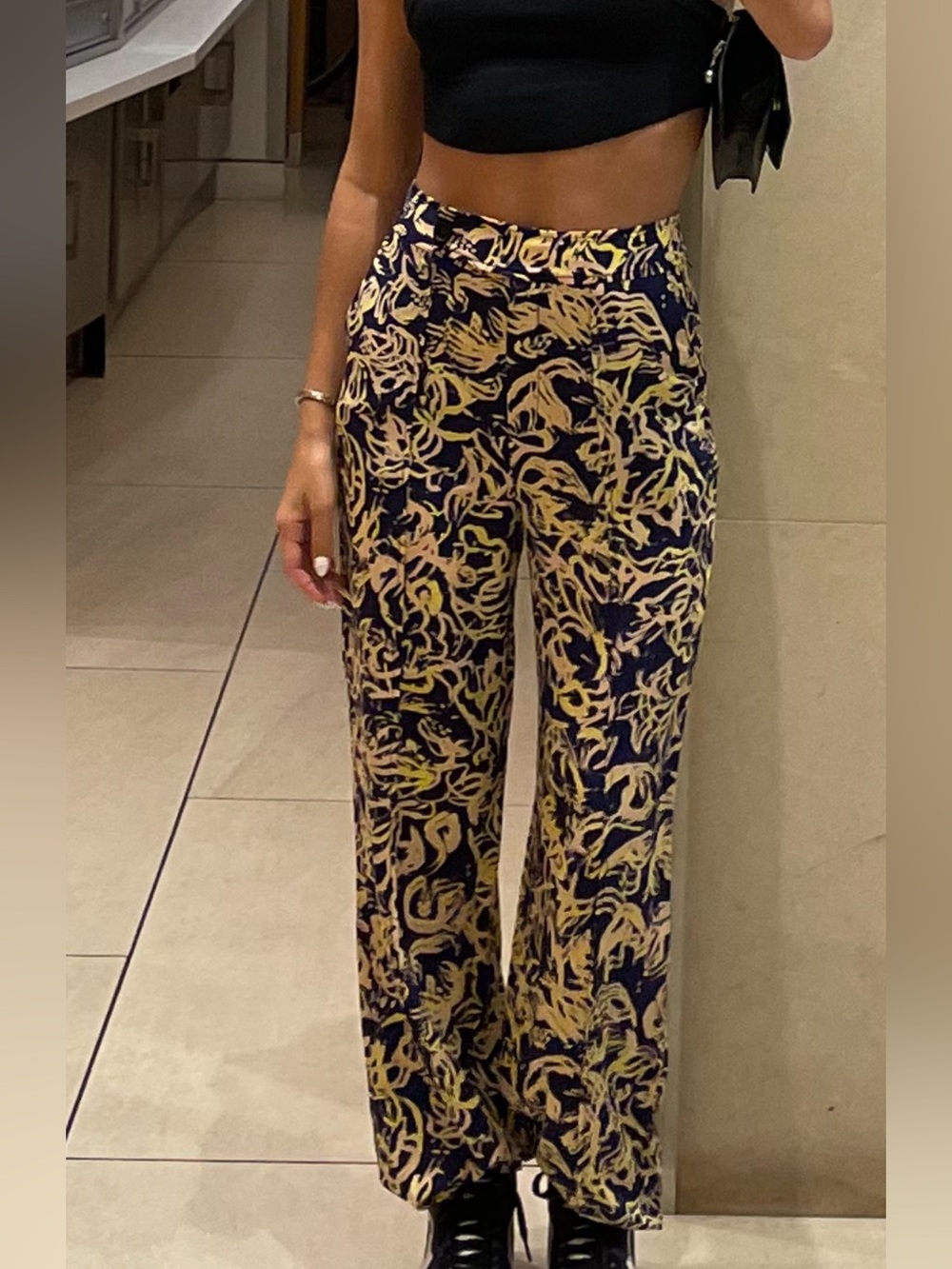 Diane Von Furstenberg Wide-Leg Patterned Pants in Navy and Yellow